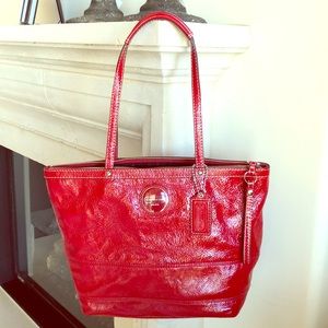 Coach Red Patent Leather Tote F15142